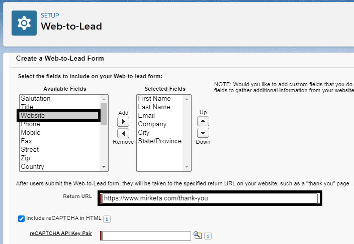 setting up web to lead form in salesforce